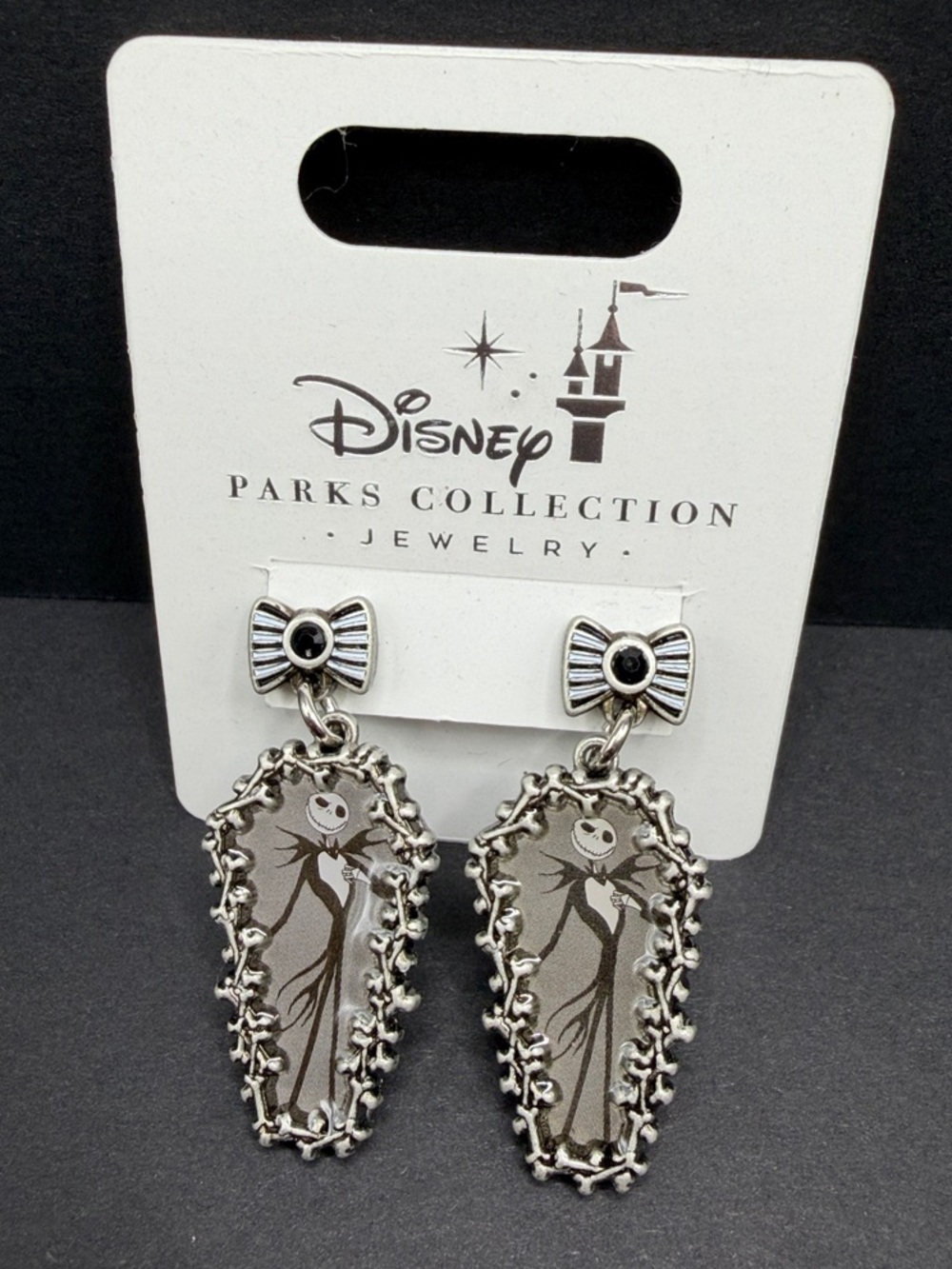 Silver Jack Skellington Coffin Dangle Earrings. NWT